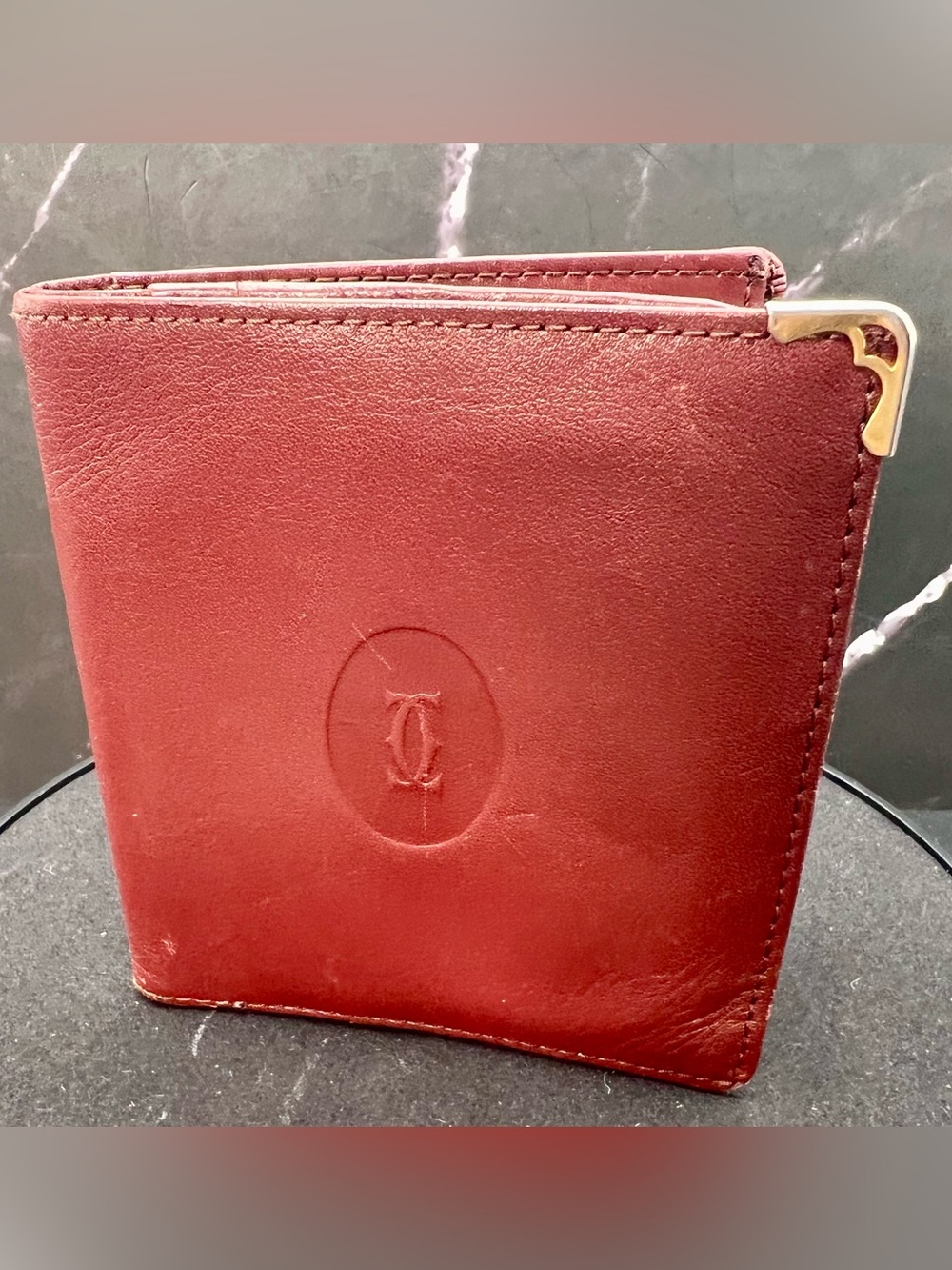 Cartier Vintage Must be Cartier Burgundy Leather Bifold Wallet w/GHW-Pre-Loved